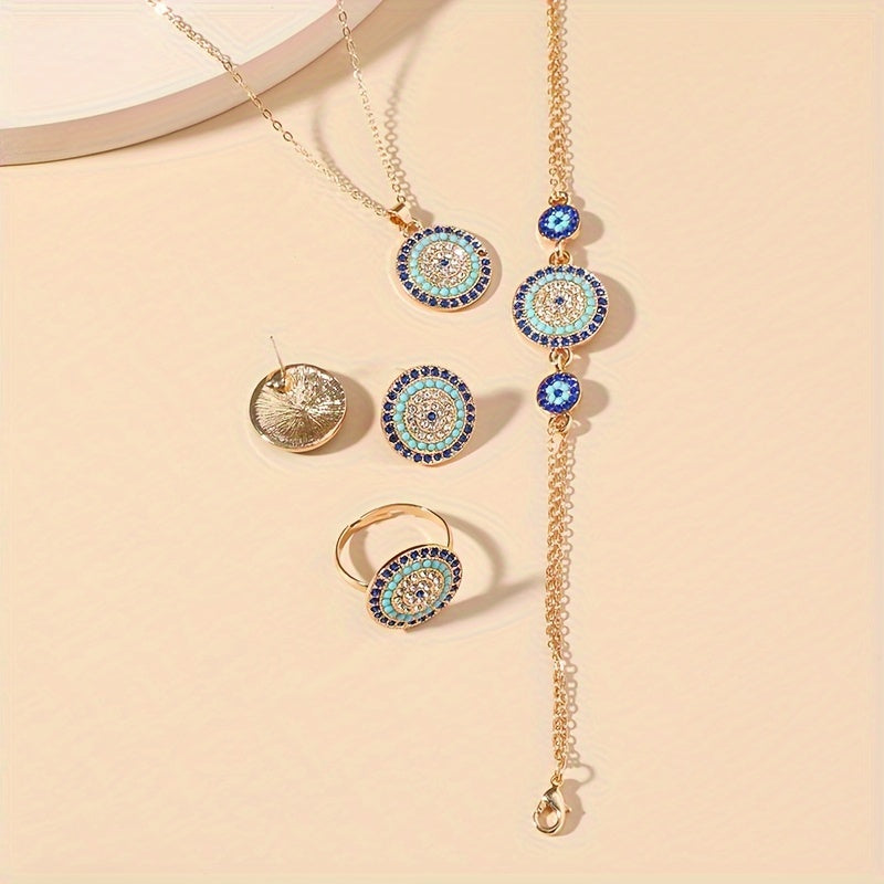 Women's Blue Eye Jewelry Set with Necklace and Earrings Middle Eastern Style