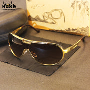Oversized Gold Frame Sunglasses for Outdoor Cycling and Street Fashion with Zipper Case