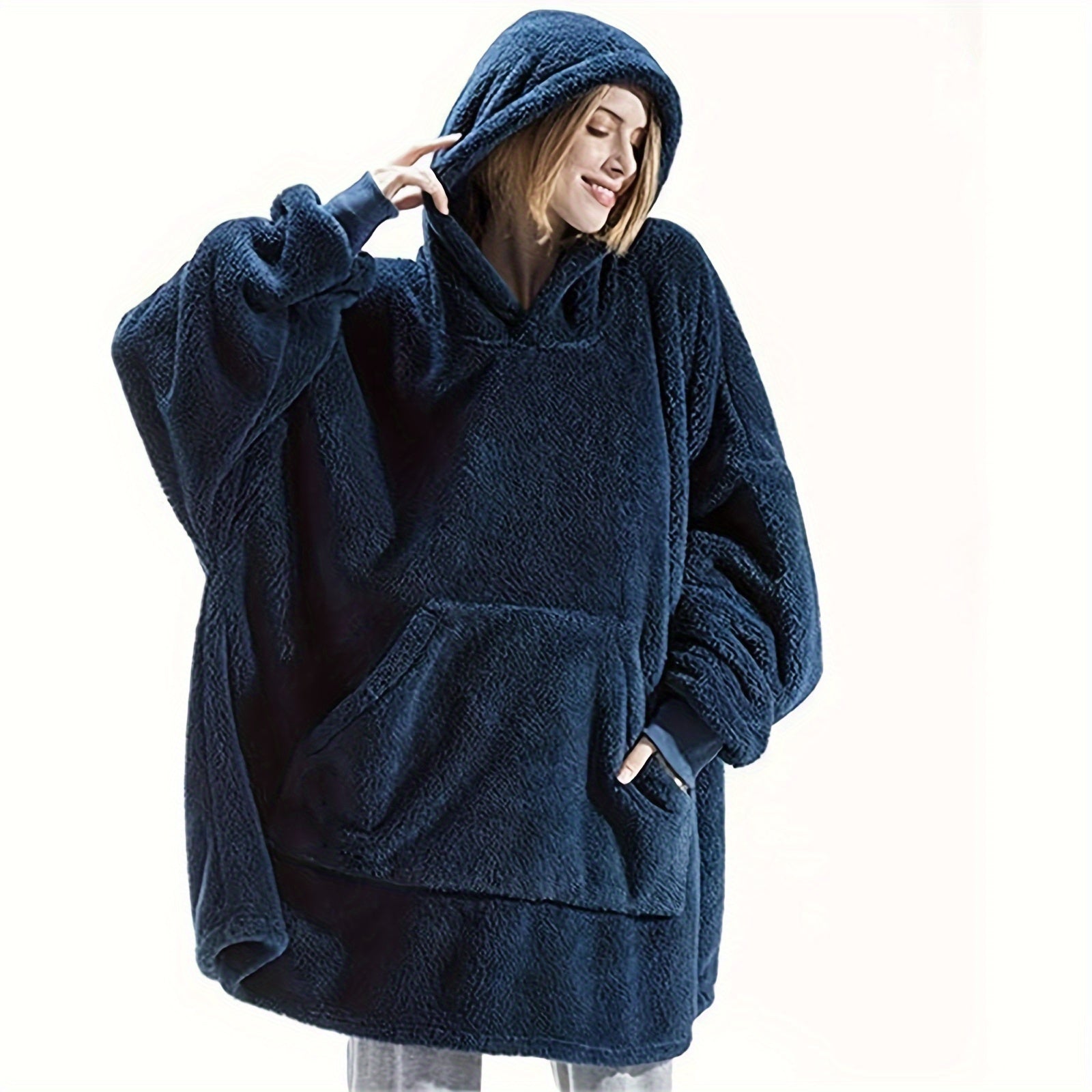 Unisex Wearable Blanket Hoodie Flannel with Pockets for Women and Men