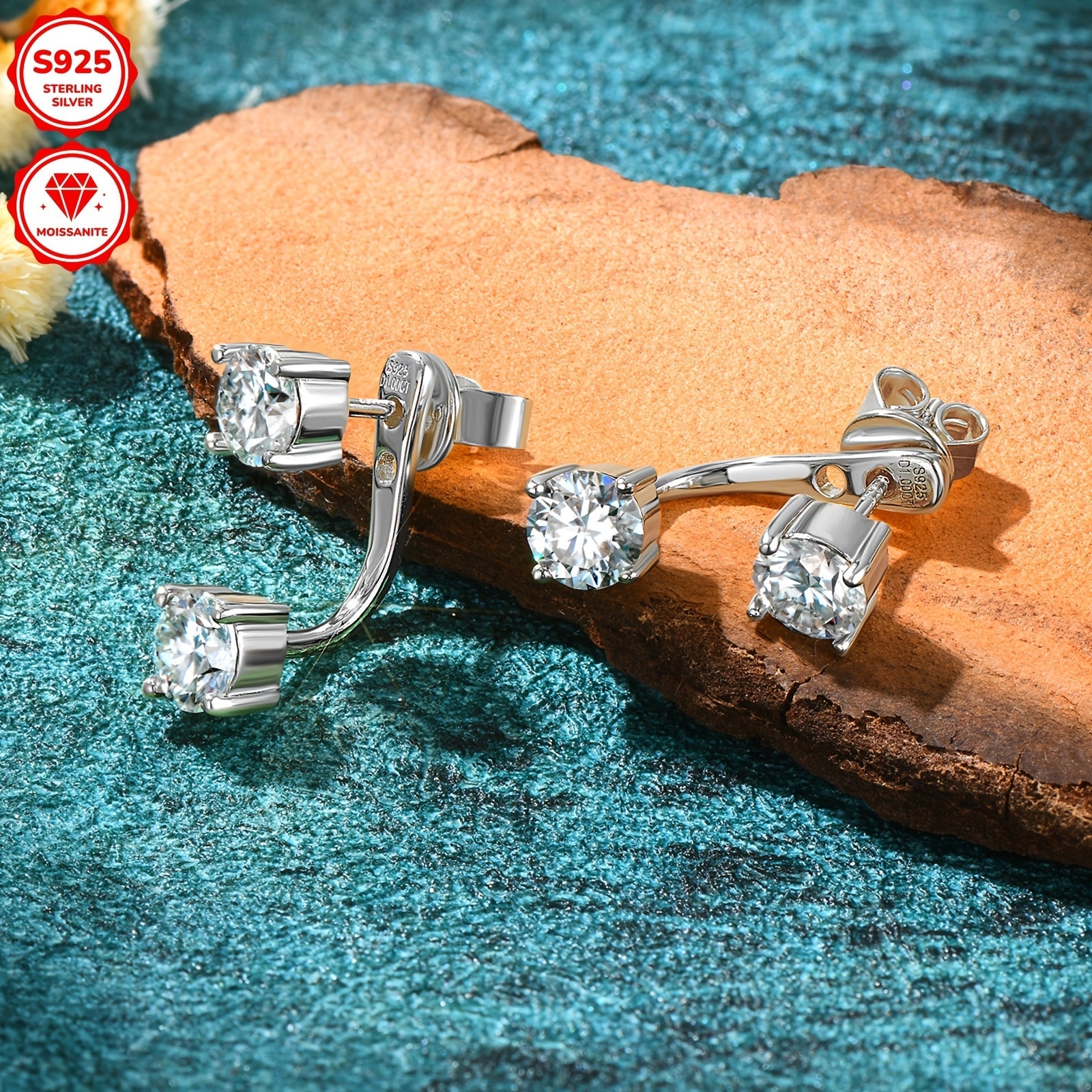 Sterling Silver Moissanite Drop Earrings with Gold Plating 4mm 2.0ct Synthetic Gift