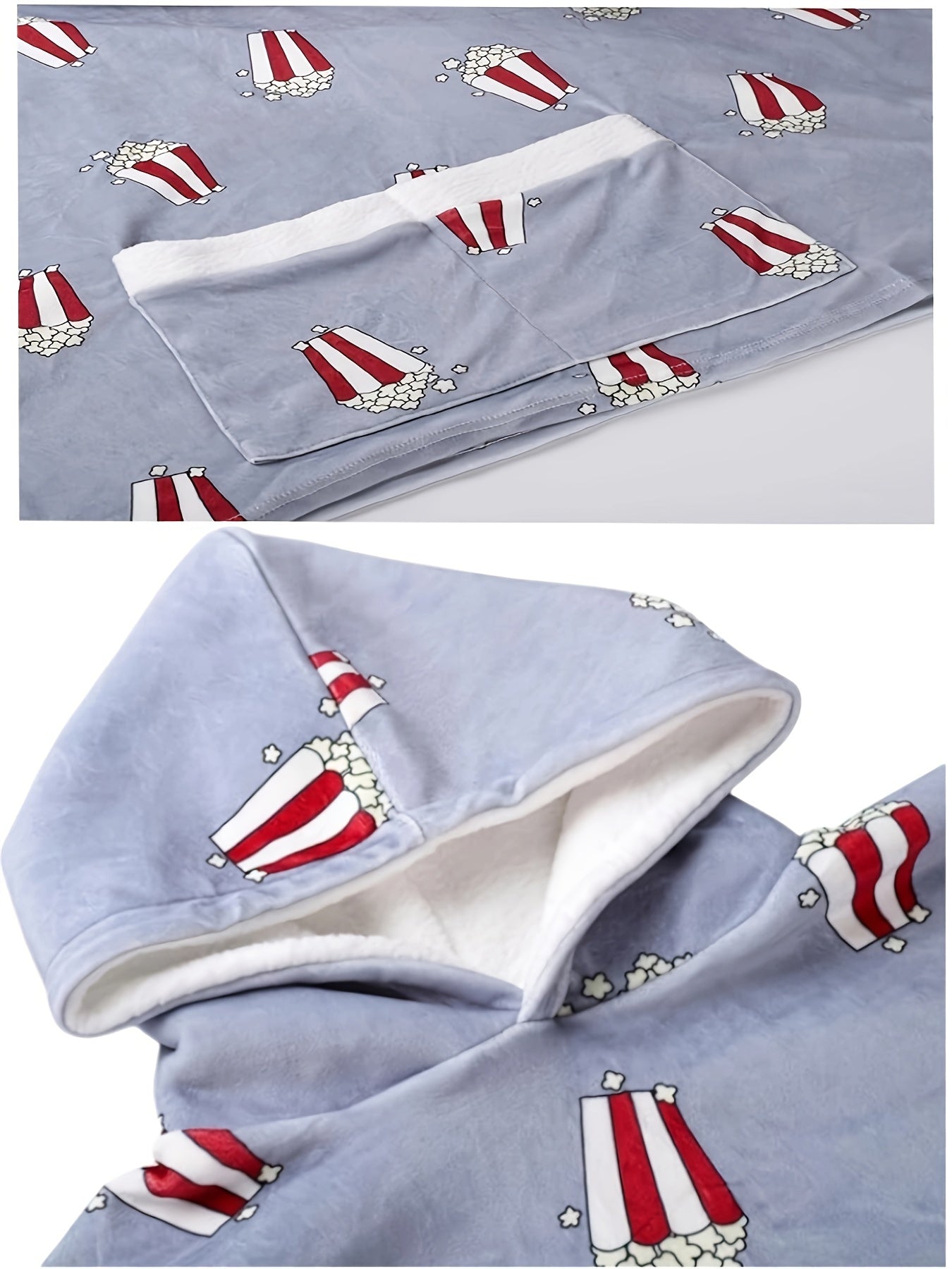 Gray Cartoon Couple Hooded Sweatshirt for Home Sleepwear in Polyester