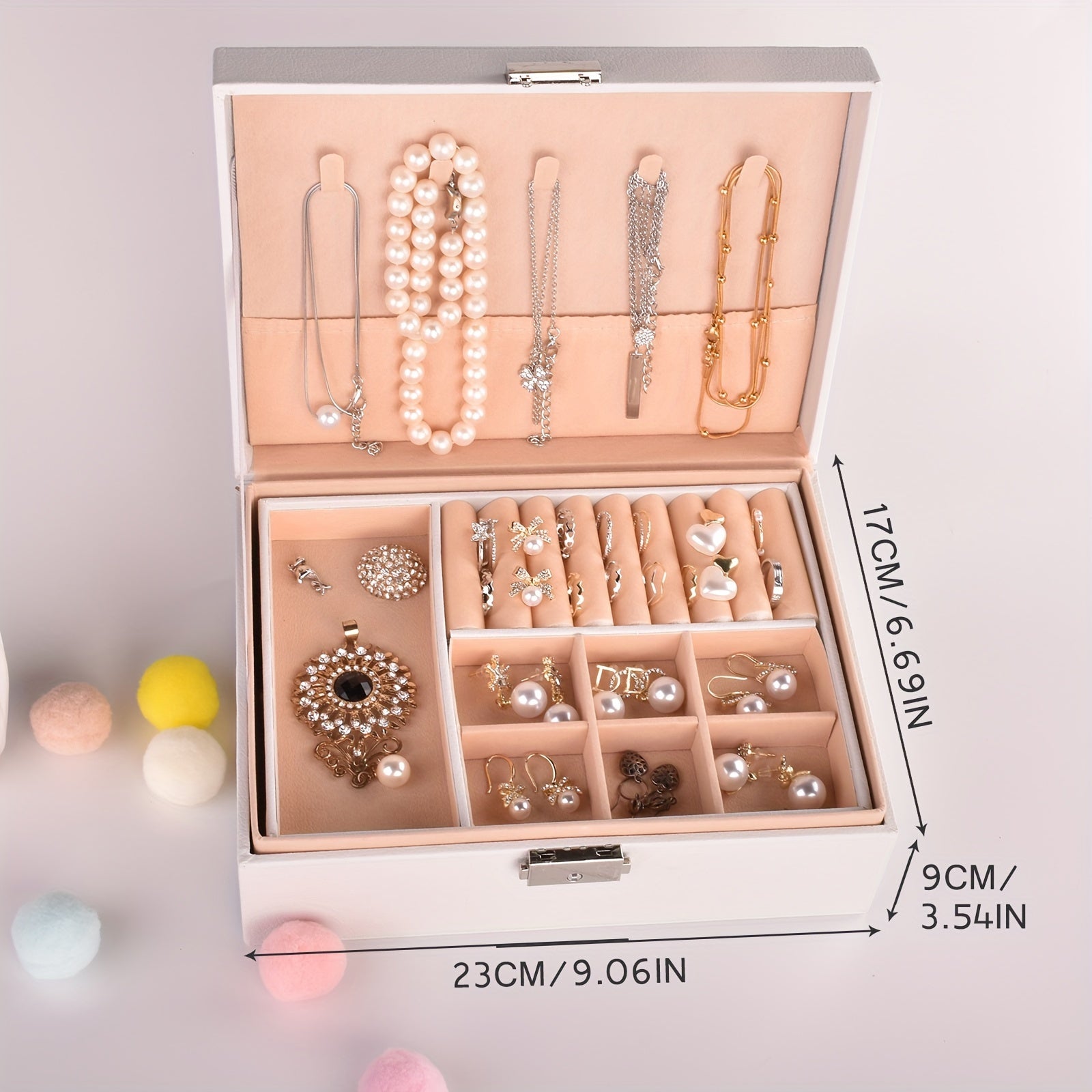 Double Layer Jewelry Box Leather Storage for Rings Earrings Necklaces