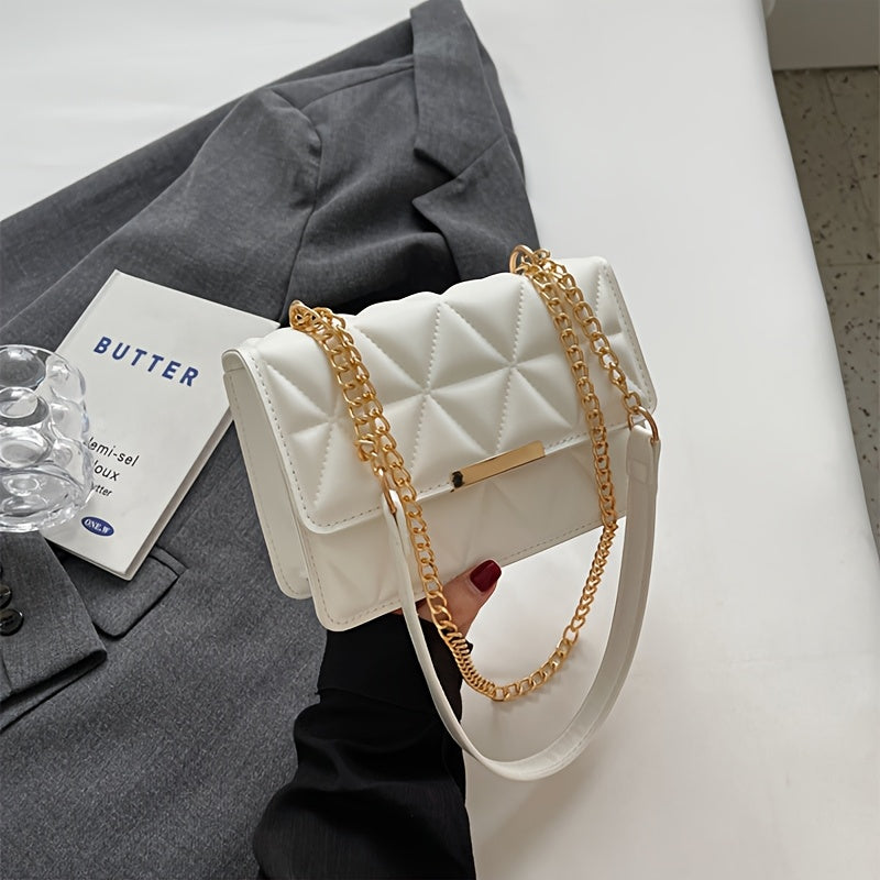 Стильная мини-сумка через плечо для женщин с цепочным ремешком, шикарный черный стеганый дизайн, легкий PU-материал, просторный интерьер, включает в себя монетницу, идеально подходит для повседневного использования.