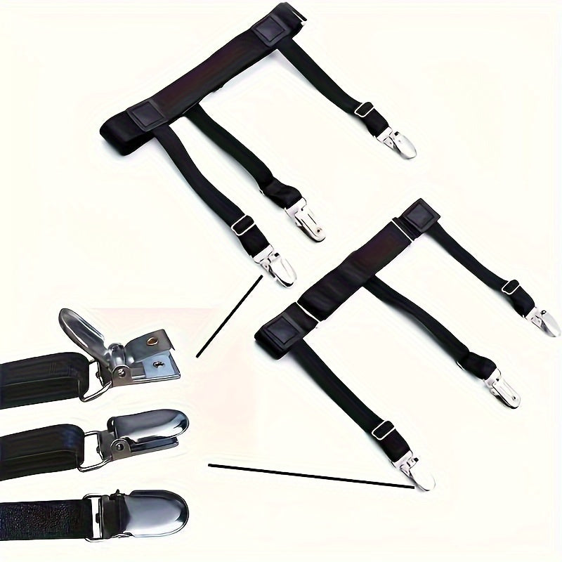 Adjustable Nylon Shirt Stays with Non-Slip Clips for Tucked-In Look