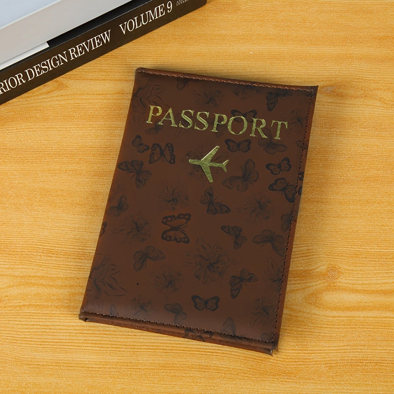 Funda de pasaporte de PVC negro con ranura para tarjeta de identificación y billete de avión para viajes