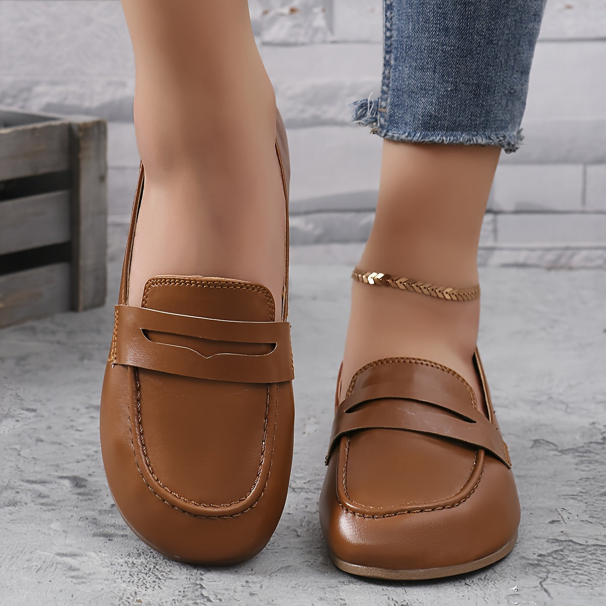 Women's White Faux Leather Slip-On Loafers All-Season Round Toe Flats