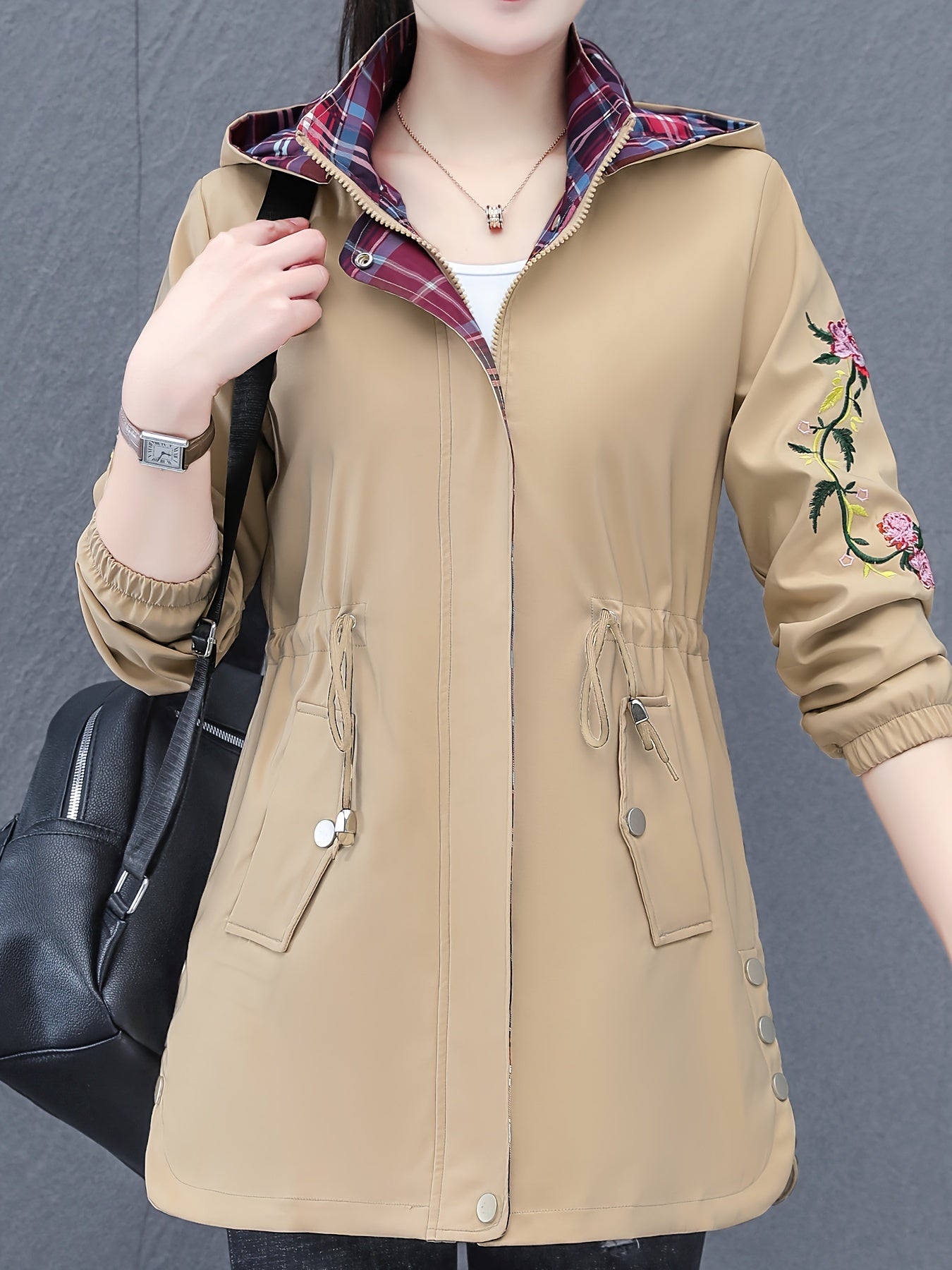 Women's Floral Hooded Jacket with Glossy Finish for Spring Fall Casual Weekend Wear