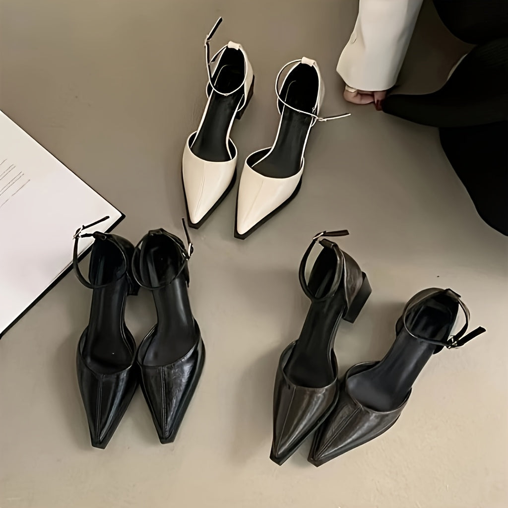 Women Black White Pointed Toe Mary Jane Shoes with Buckle for Formal Casual