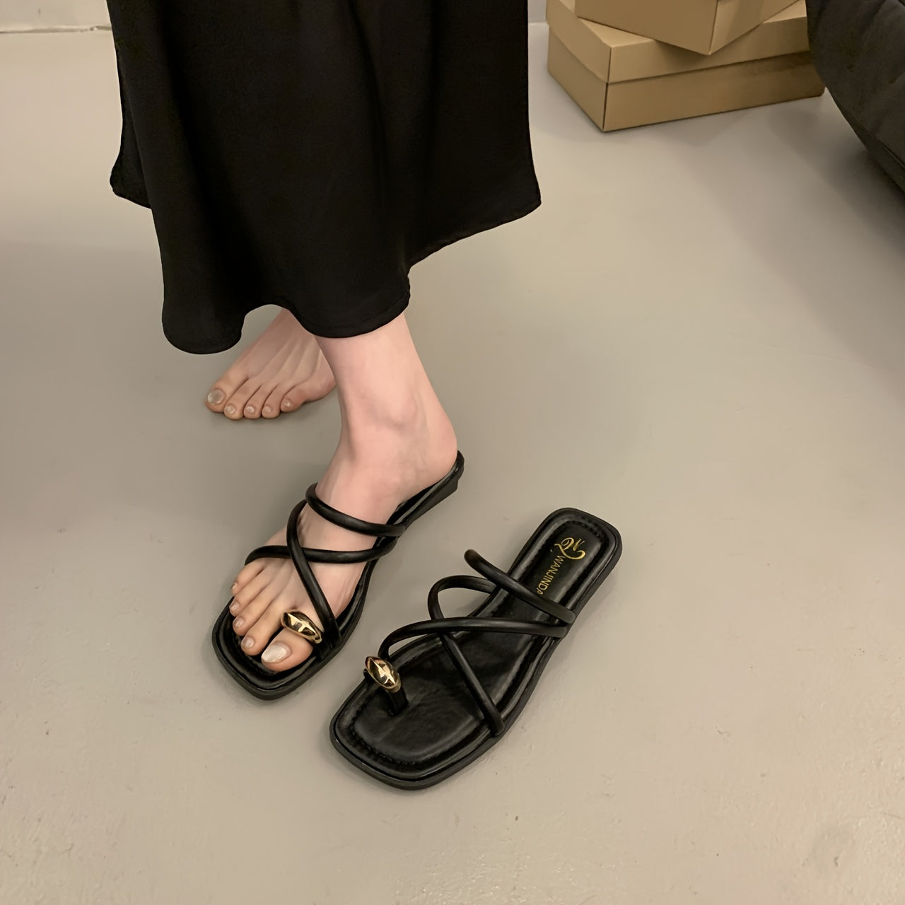 Women's Slide Sandals Open-Toe Cushioned Non-Slip Summer Casual Black White