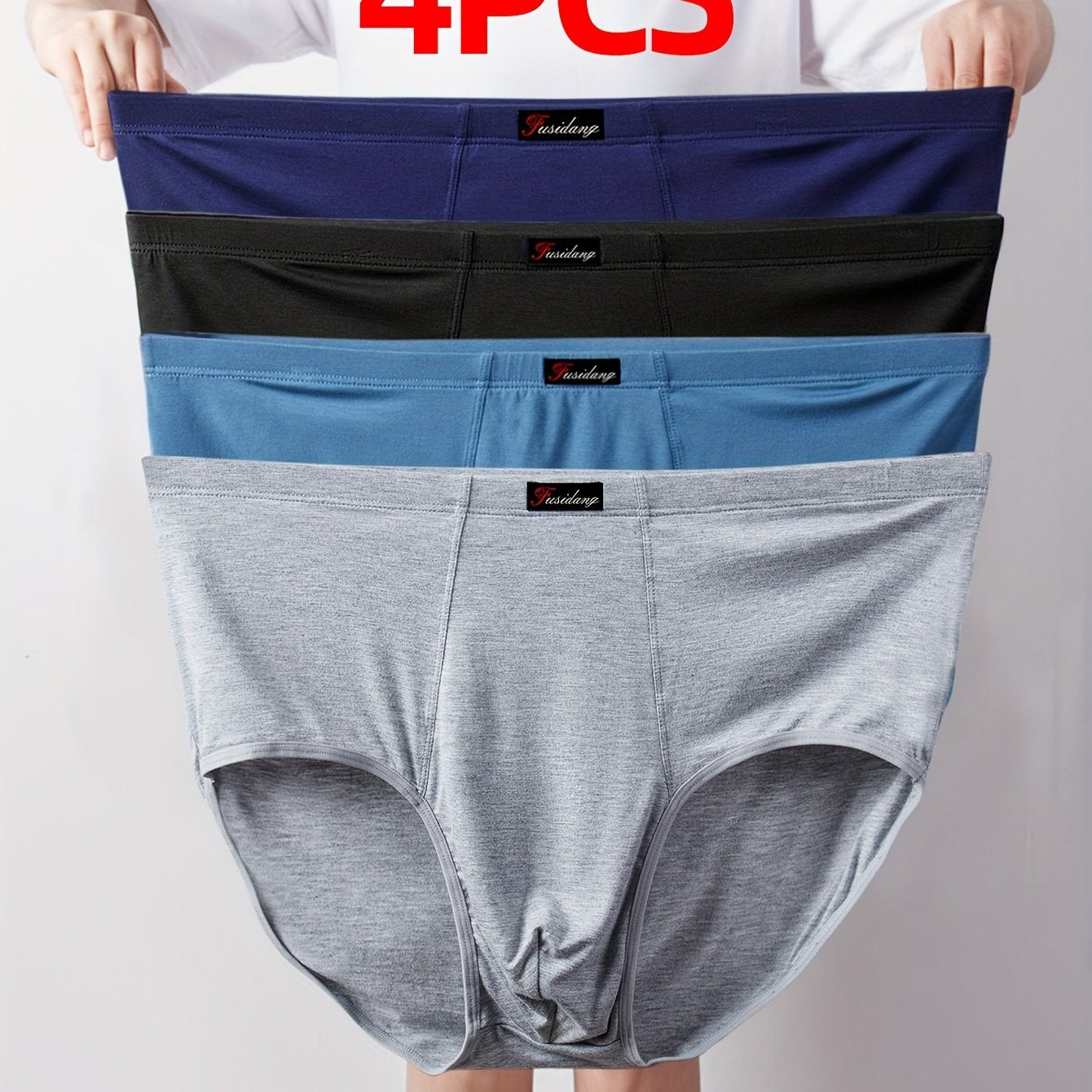 Men's High-Waist Modal Underwear Plus Size Stretchy Briefs for Big and Tall Navy Black Light Blue Dark Gray