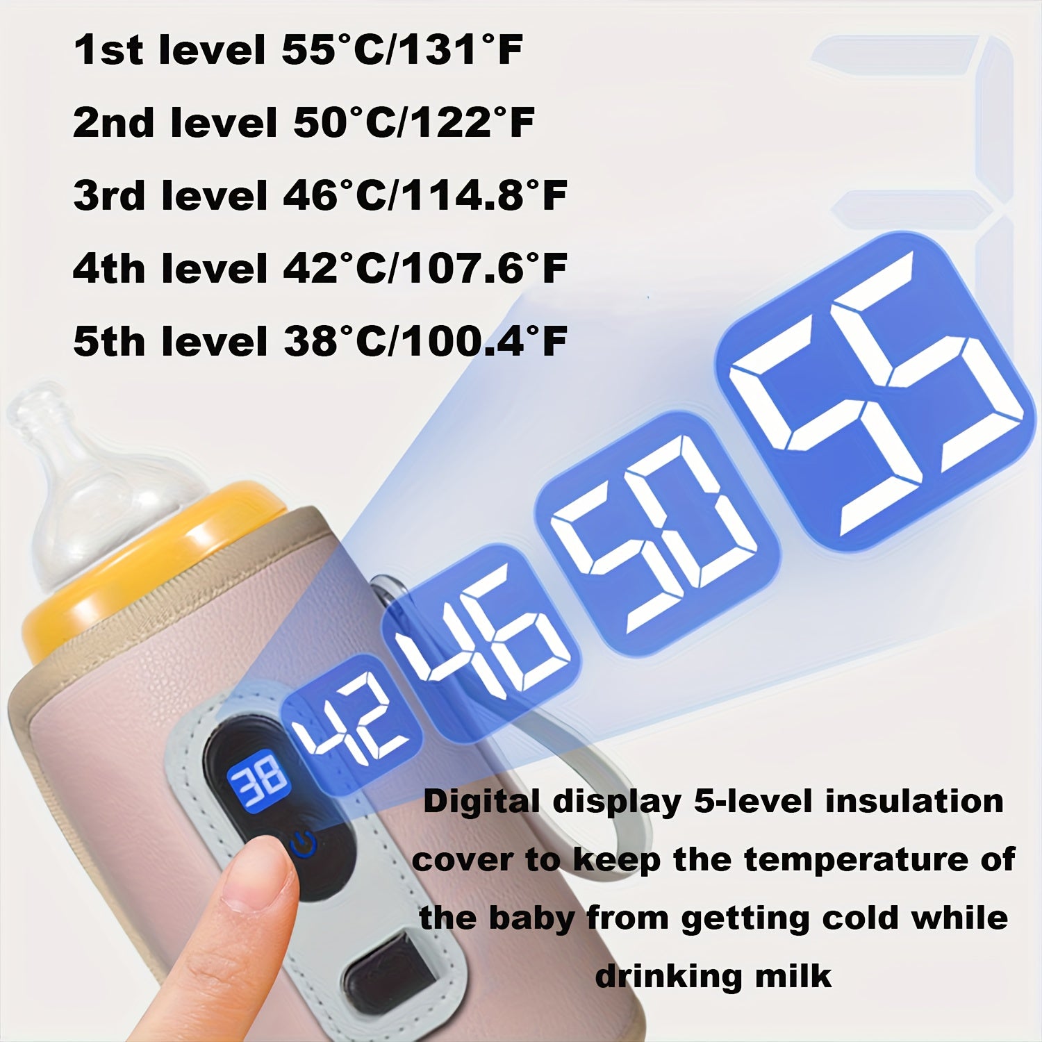 Digital Display Bottle Warmer Sleeve for 0-6 Years Old Insulated Faux Leather