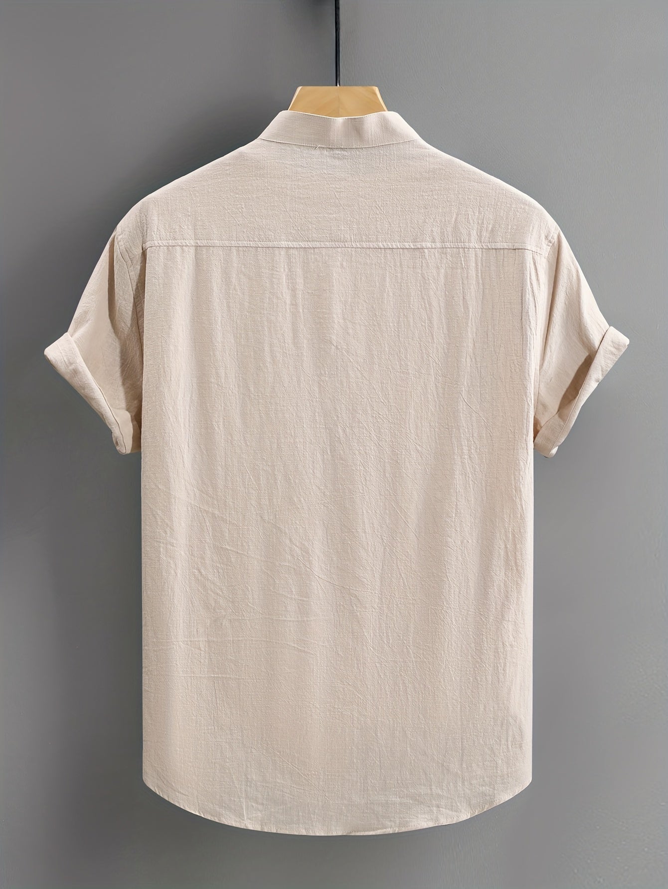 Men's Cotton Casual Shirt Solid Color Button-Up Chest Pocket Summer Regular Fit