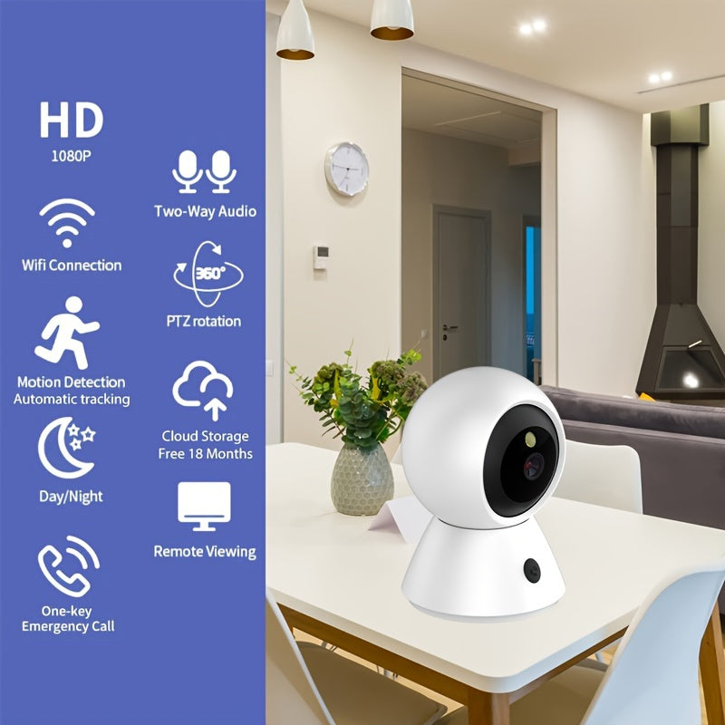 1080P Indoor Security Camera WiFi Pan Tilt Night Vision Motion Alerts Two-Way Audio