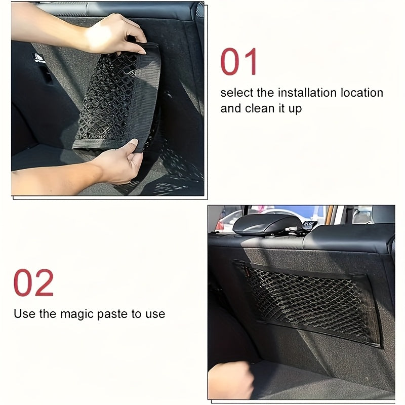 Car Trunk Organizer Nylon Mesh Black with Magic Tape for Vehicle Storage