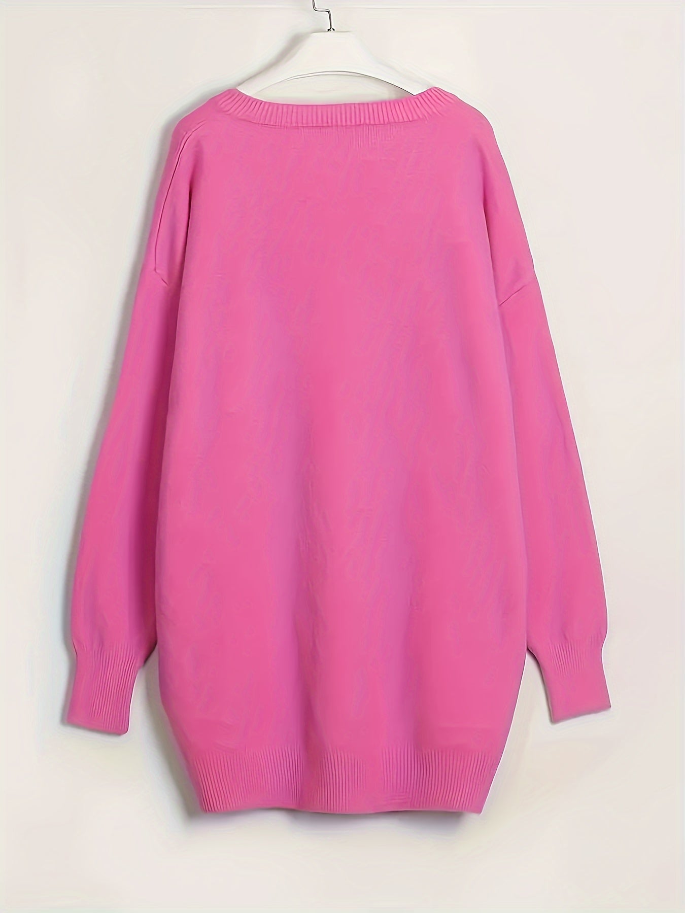 Women's Oversized Polyester V-Neck Sweater Long Sleeve Solid Color Pullover Fall Winter