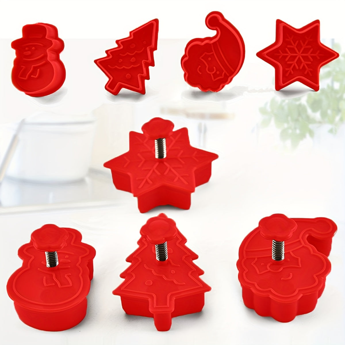 Set of 4 Christmas 3D Stainless Steel Cookie Cutters Snowman Tree Santa Snowflake Holiday Baking Tools