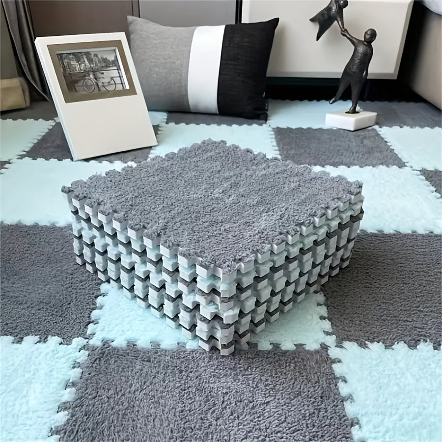 12 Pieces Creative Puzzle Carpet Set, Solid Color Square Bedside Rug, 29.97cm