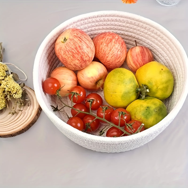 3 ta qo'l bilan to'qilgan paxta ipidan tayyorlangan saqlash savatlari to'plami, kosmetikalar, kalitlar va boshqa narsalarni zamonaviy uy tartibga solish uchun. Qahva stoli va ish stoli bezatish uchun ideal.