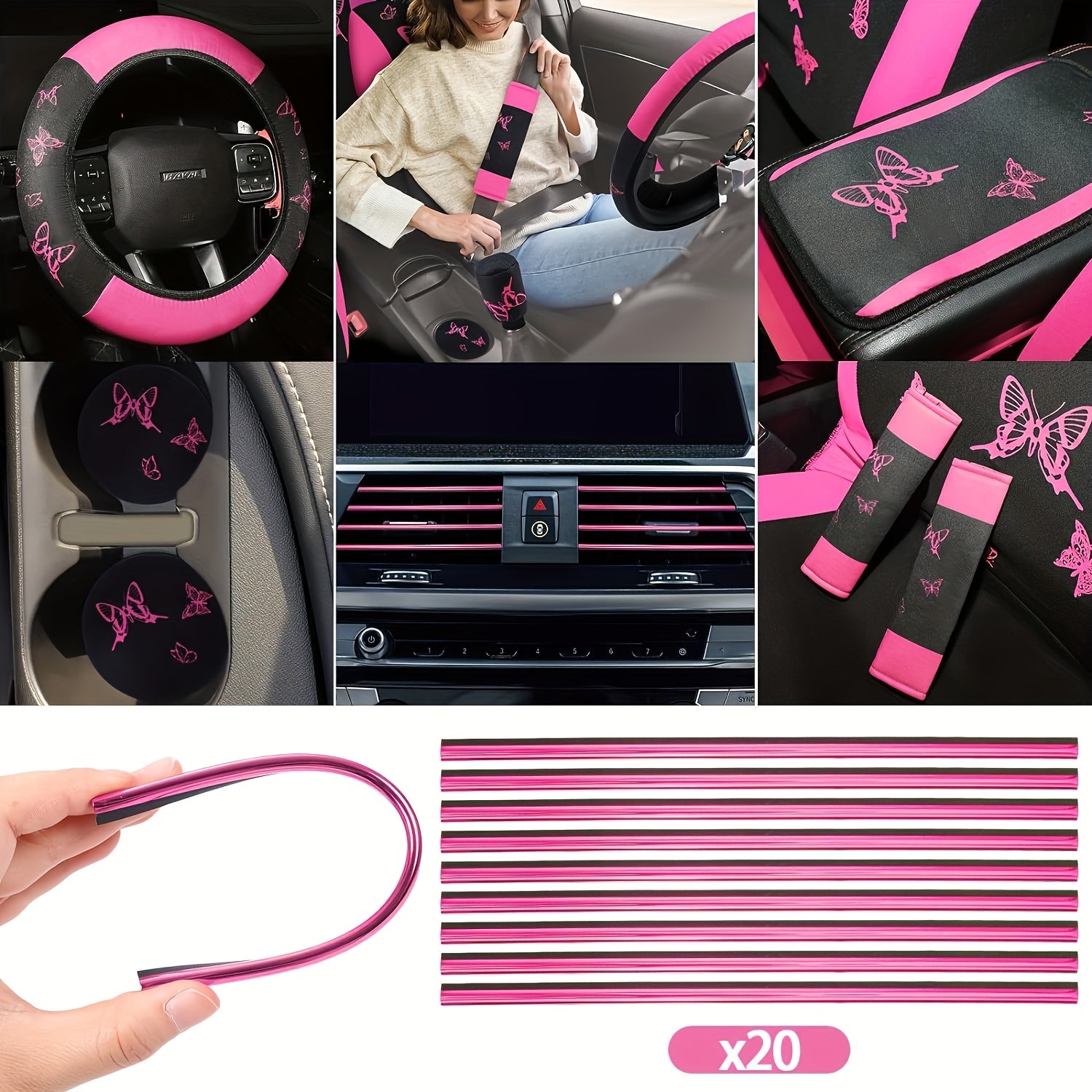 43pcs Pink Butterfly Car Seat Cover Set for SUV Sedan Universal Fit