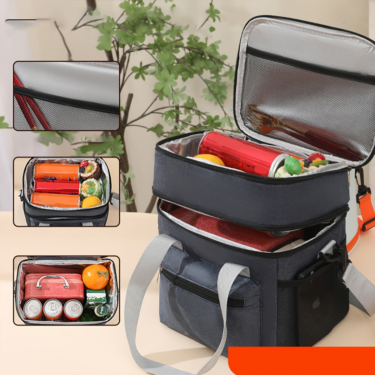 Insulated Lunch Bag with Two Layers Leakproof Cooler Carrier for Outdoor and Work Use
