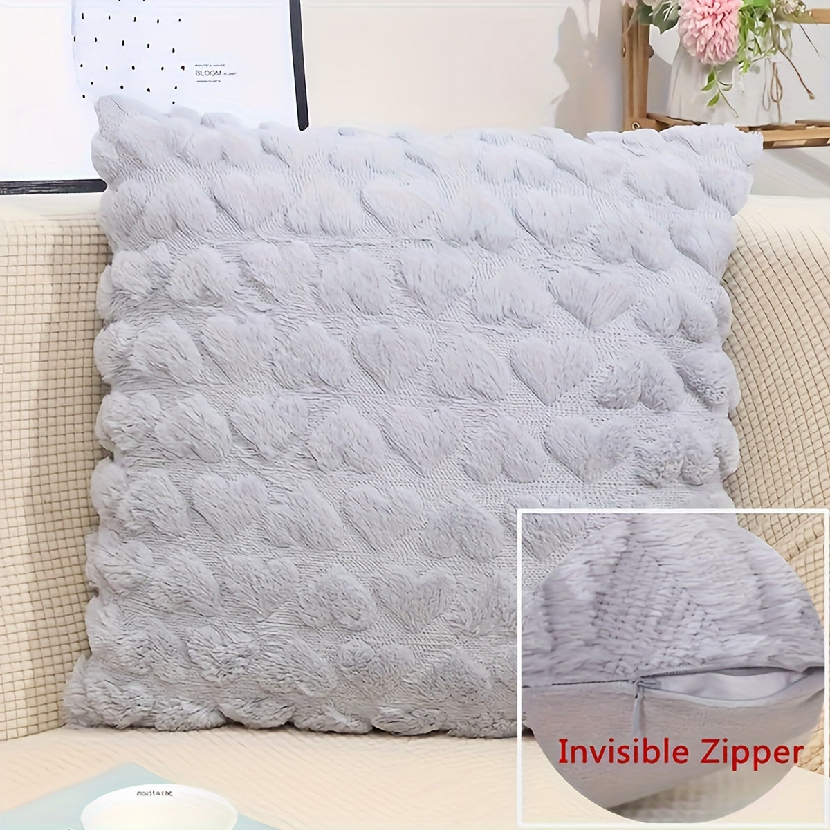 Beige Faux Fur Wool Decorative Throw Pillow Covers 18x18 for Couch Sofa