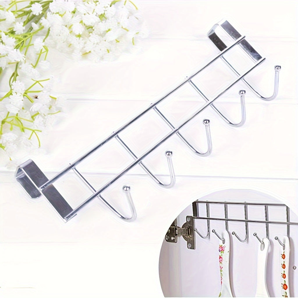 Stainless Steel Kitchen Bathroom Organizer with 5 Hooks for Towels and Utensils