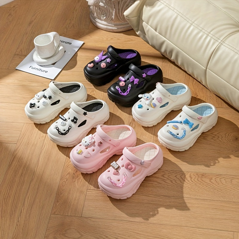 Girls Pink EVA Clogs with Charms Casual Beach Sandals All-Season