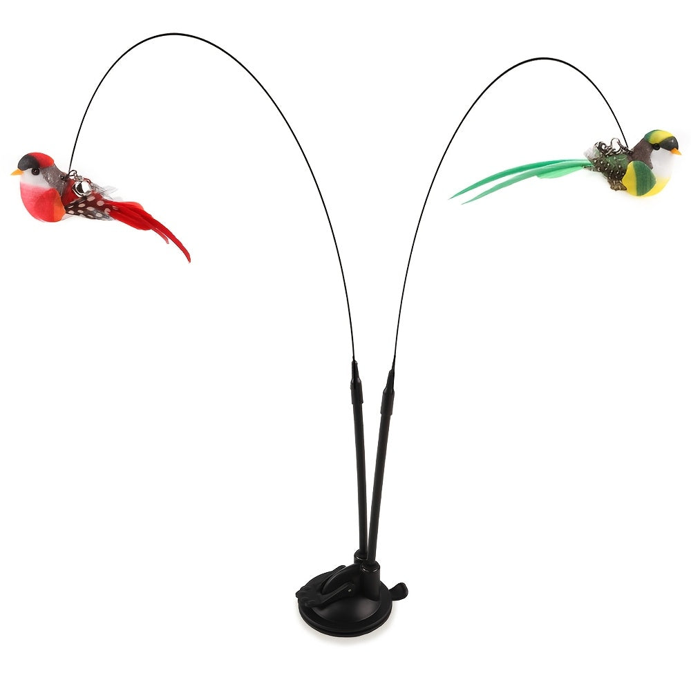 Cat Toy Set with Cartoon Pattern Feathers Bell and Adhesive Base Uncharged