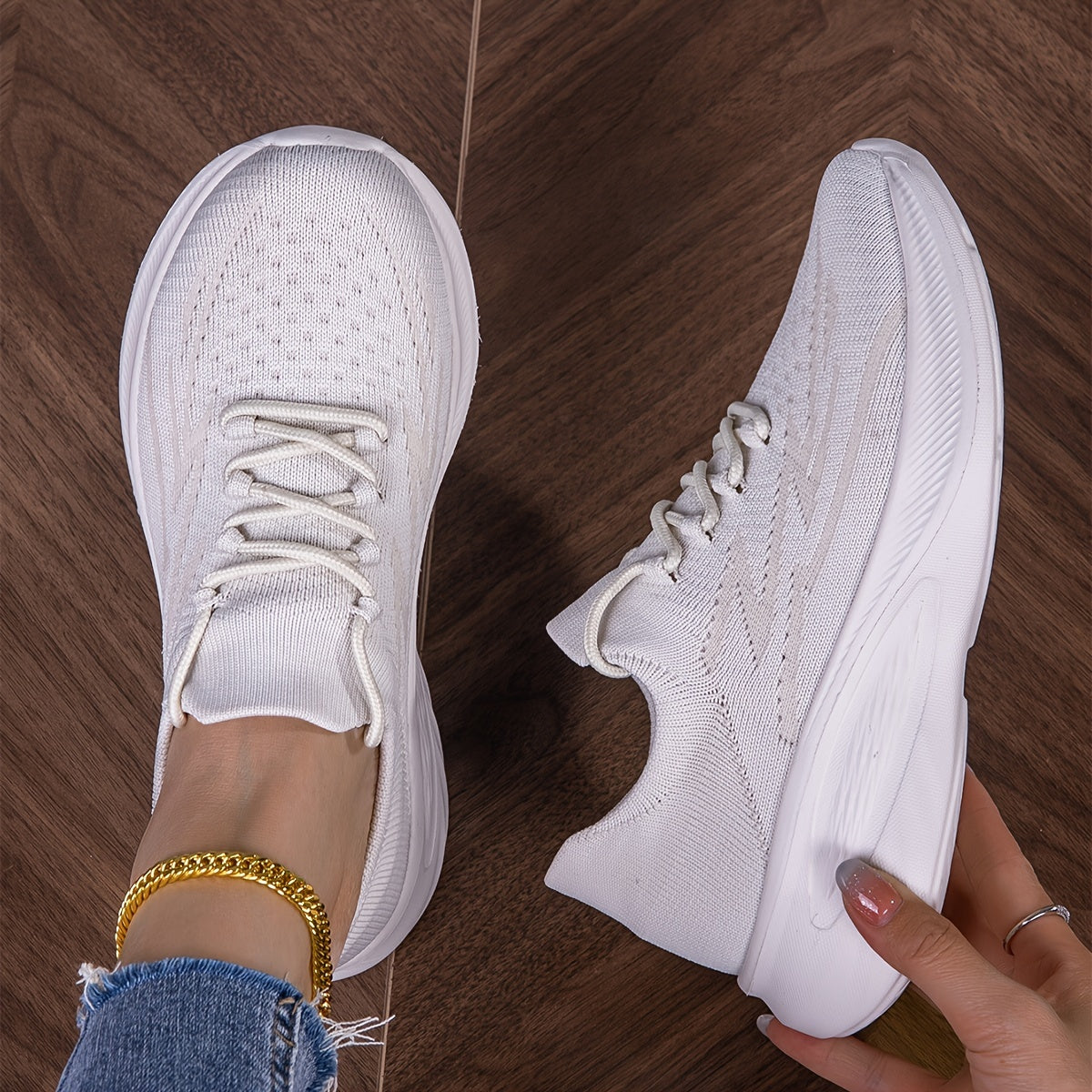 Ayollar uchun nafas oladigan, yengil, bog‘lamli sport poyafzali, pastki yuqori, kundalik va barcha mavsumlar uchun