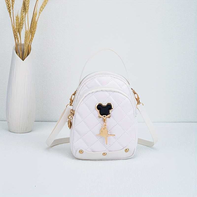 Faux Leather Rhombus Grid Shoulder Bag and Hardware Backpack for Daily Use