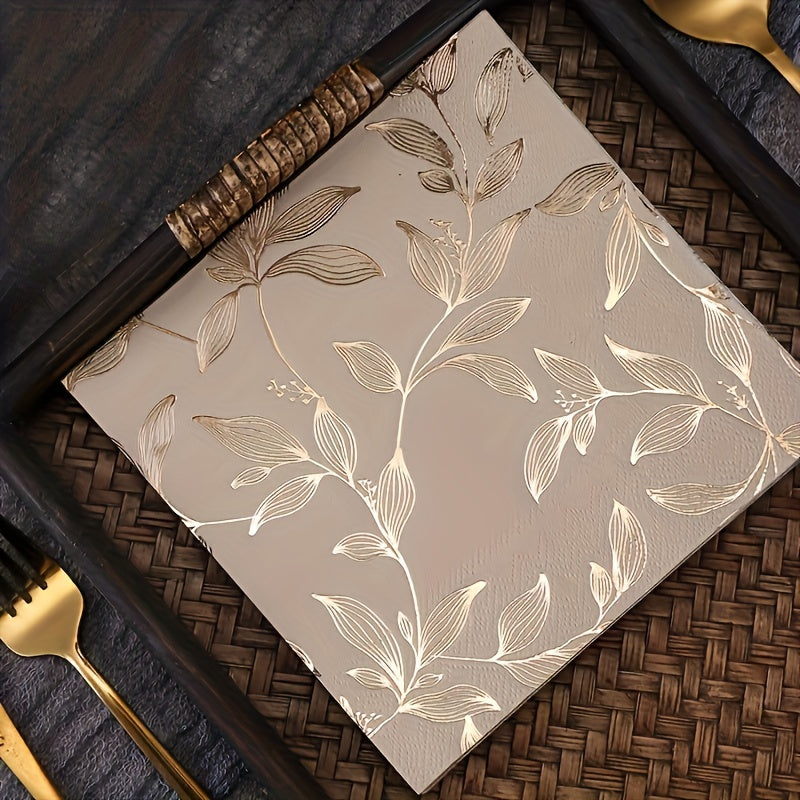 Servilletas desechables de hoja de oro, 20 unidades, elegante vajilla para fiestas y vacaciones