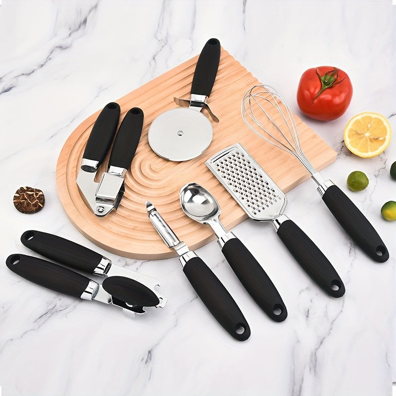 Juego de 7 utensilios de cocina de acero inoxidable con mangos ergonómicos