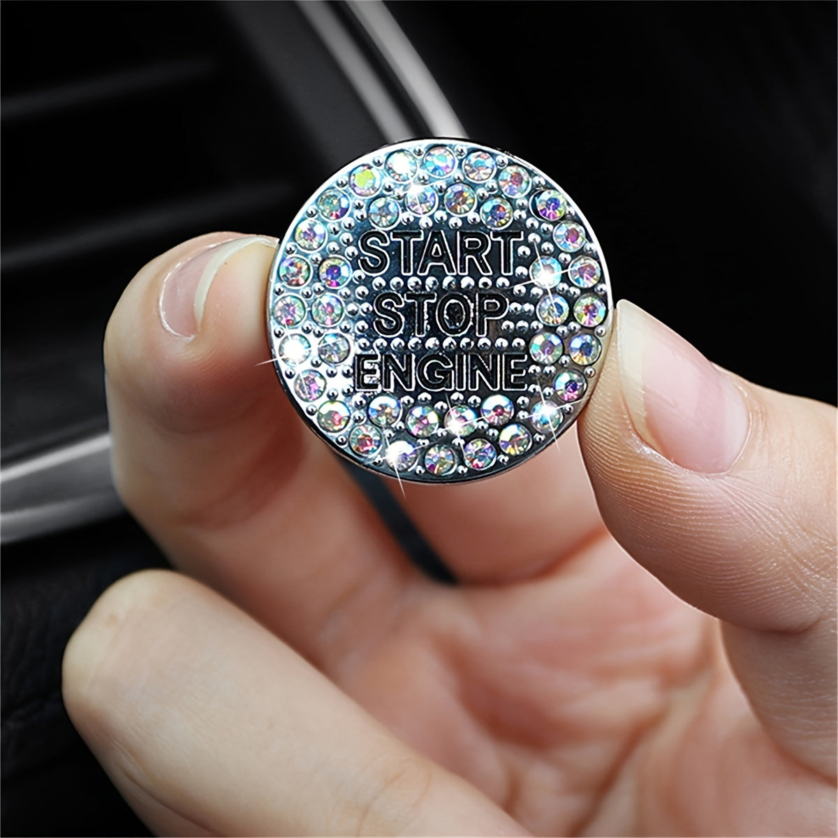 2-Pack Aluminum Alloy Rhinestone Ignition Button Cover Universal Car Push Start Switch Cap