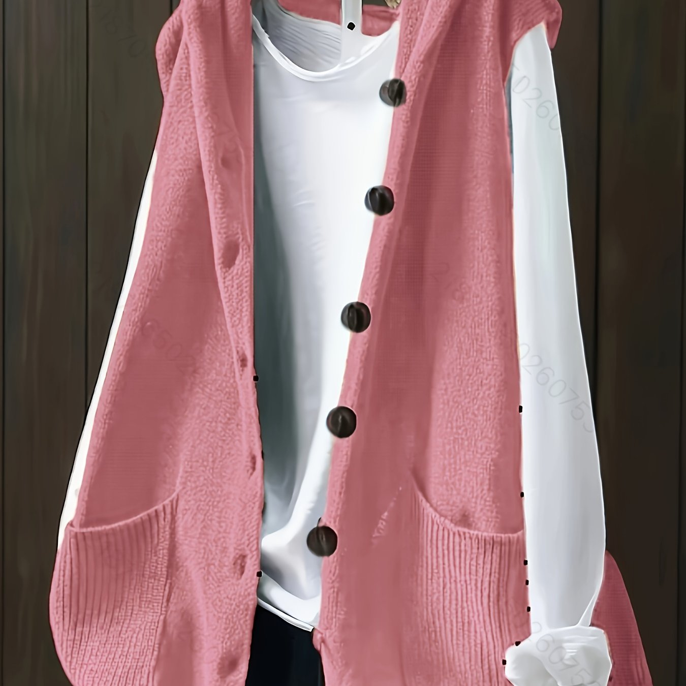 Plus Size Women's Sleeveless Cardigan Vest Solid Color Front Buttons Fall Casual