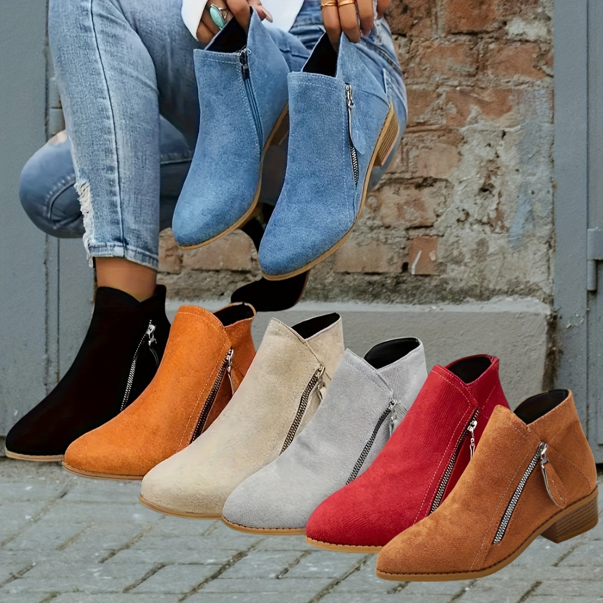 Women's Leather Zip-Up Ankle Boots Pointed Toe Casual Office Shoes