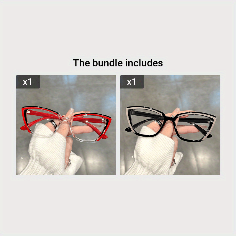 Retro Color Block Cat Eye Glasses for Women with Clear Lenses for Fashion and Computer Use
