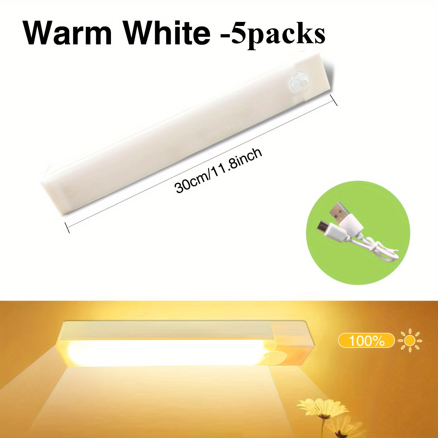 5 Pack LED Motion Sensor Lights with USB Rechargeable Batteries for Wireless Under Cabinet, Hallway, Kitchen, Stairs, Wardrobe