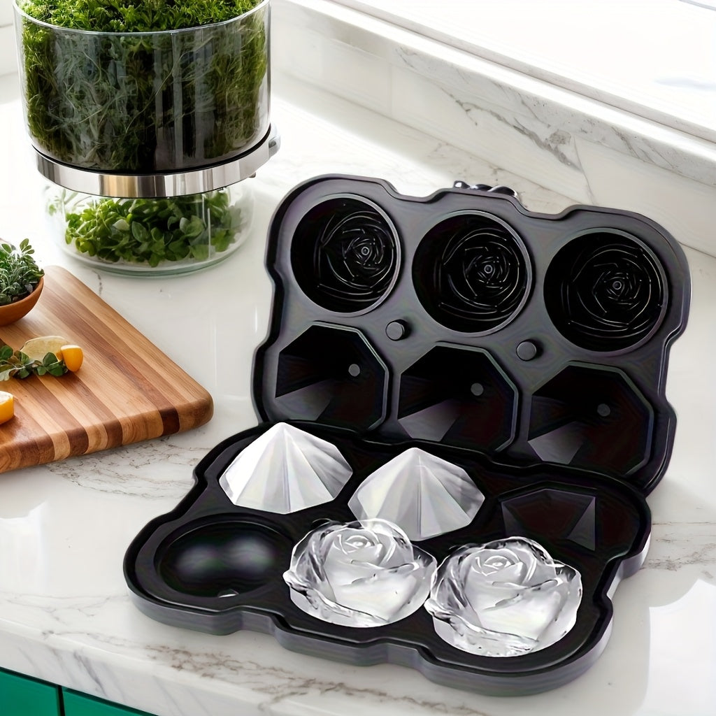 2-in-1 Ice Tray Duo Diamond and Rose Ice Molds Large Cubes for Whiskey and Drinks