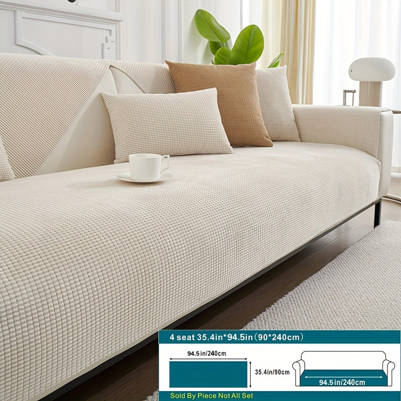 Beige Velvet Sofa Slipcover Pet-Friendly Machine Washable with Backrest and Armrest Protection