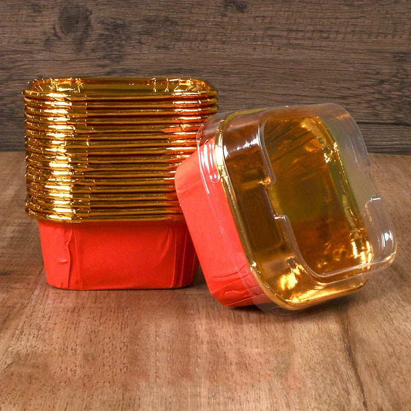 Set of 50 Colorful Foil Cupcake Liners with Lids, Oil-Proof Muffin Cups for Baking