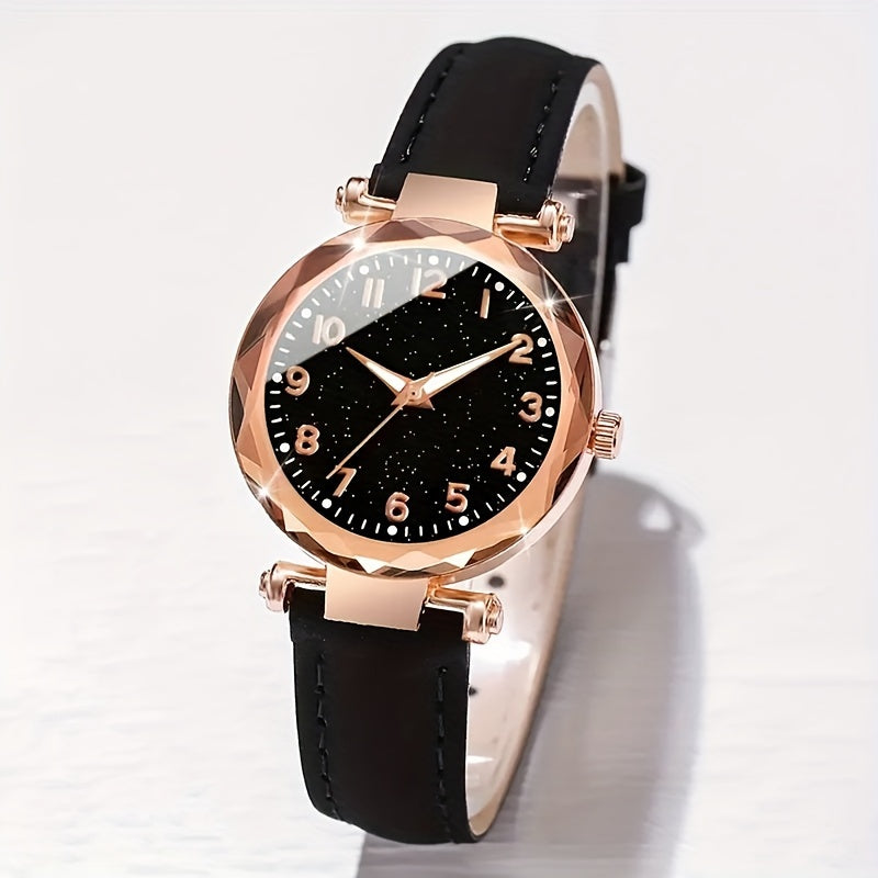 Ayollar uchun Kvarts soat va Kelebek taqinchoq to'plami, qora sun'iy charm, Sevganlar kuni, Paskha, Ramazon, Tug'ilgan kun uchun