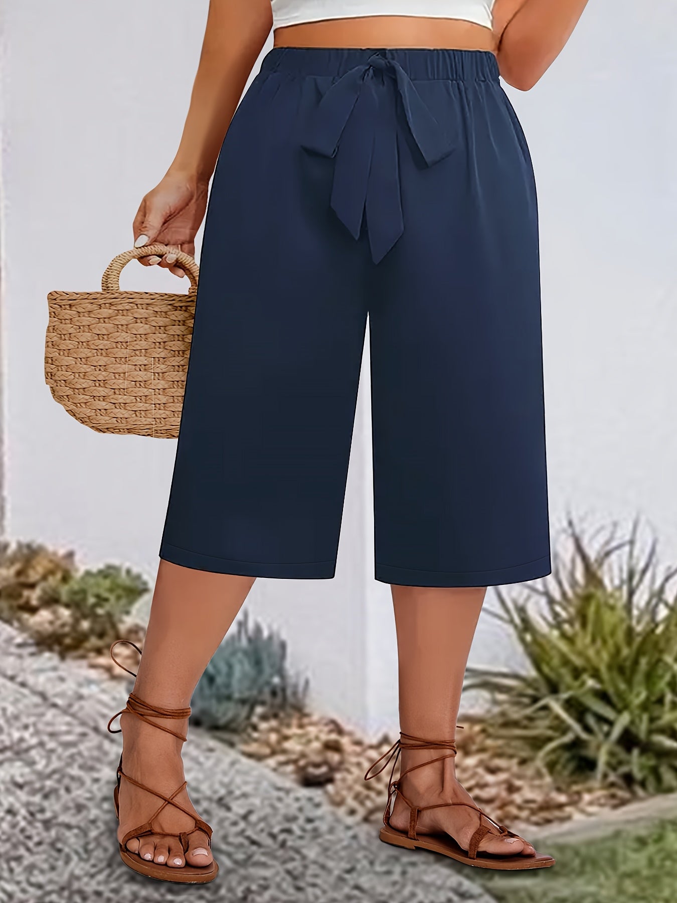 Брюки женские большого размера с широкими штанинами, летние, легкие, из полиэстера и спандекса, повседневные и официальные