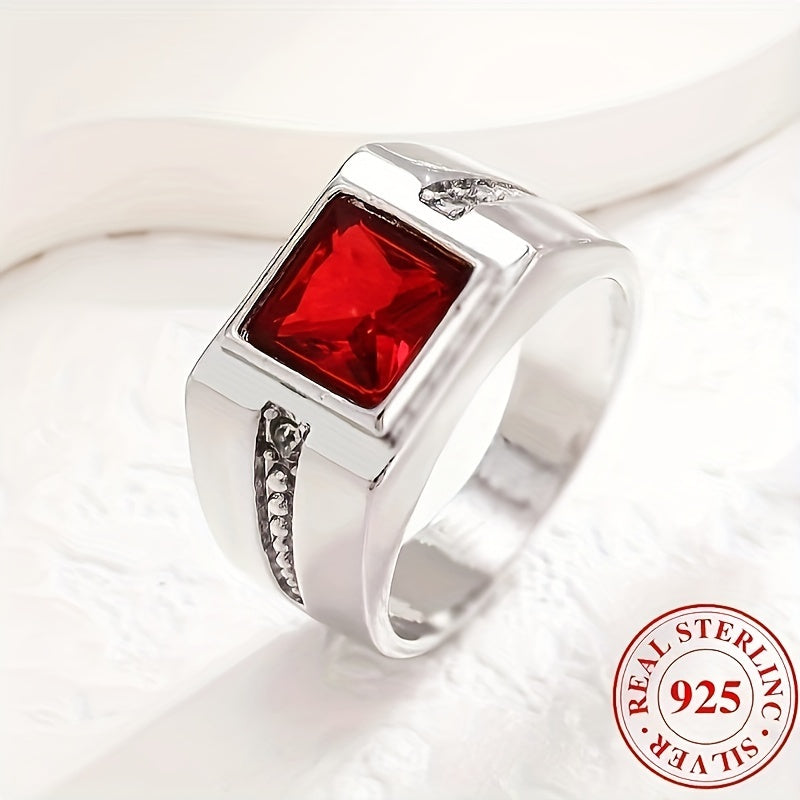 Unisex 925 Silver Punk uzuk, Qizil va Yashil toshlar bilan, Kvadrat sun'iy zirkoniya kristall dizayni, Juftlar uchun mukammal.