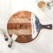 Round Custom Cheese Board with Handle, Personalized Charcuterie Board for Gifts