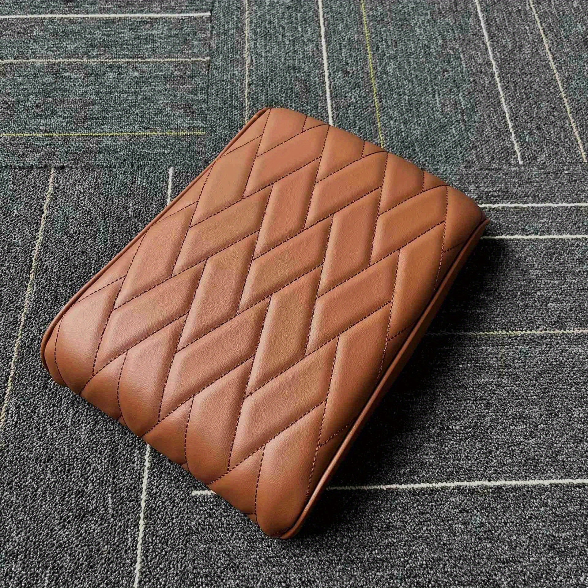 Unisex PU Leather Car Armrest Cushion with Memory Foam Black Quilted