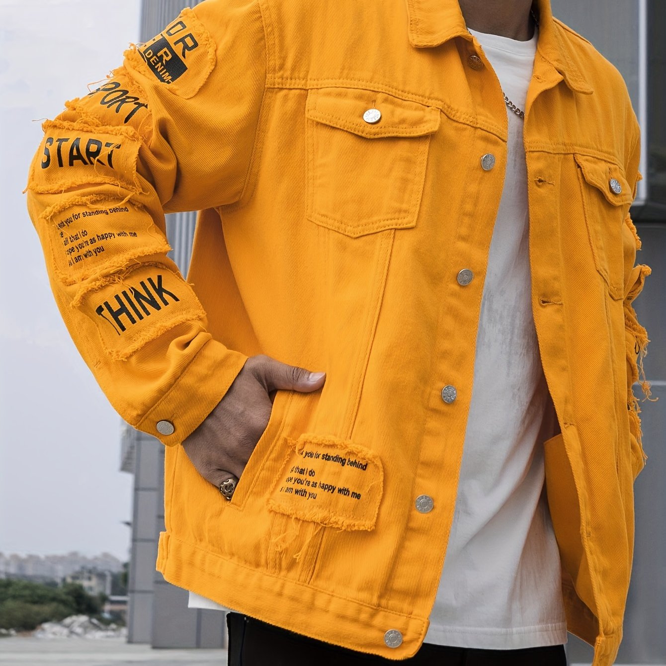 Мужская джинсовая куртка из хлопка с длинными рукавами, повседневный стиль, алфавитный узор, с карманом
