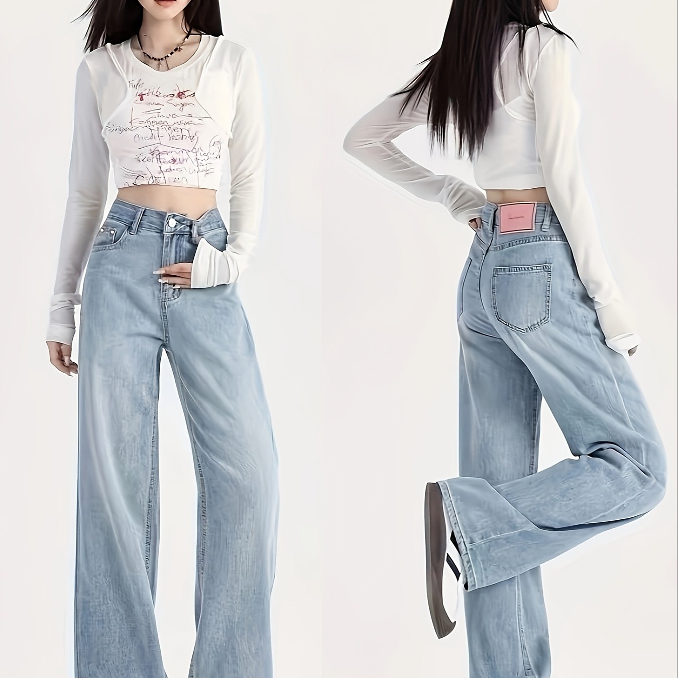 Plus Size Women's Wide Leg Denim Jeans Cotton Polyester All Season High Waist