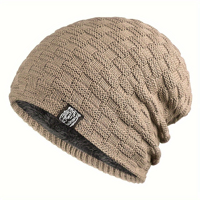 Men's Padded Knitted Cap Warm Winter Hat for Autumn and Cold Weather