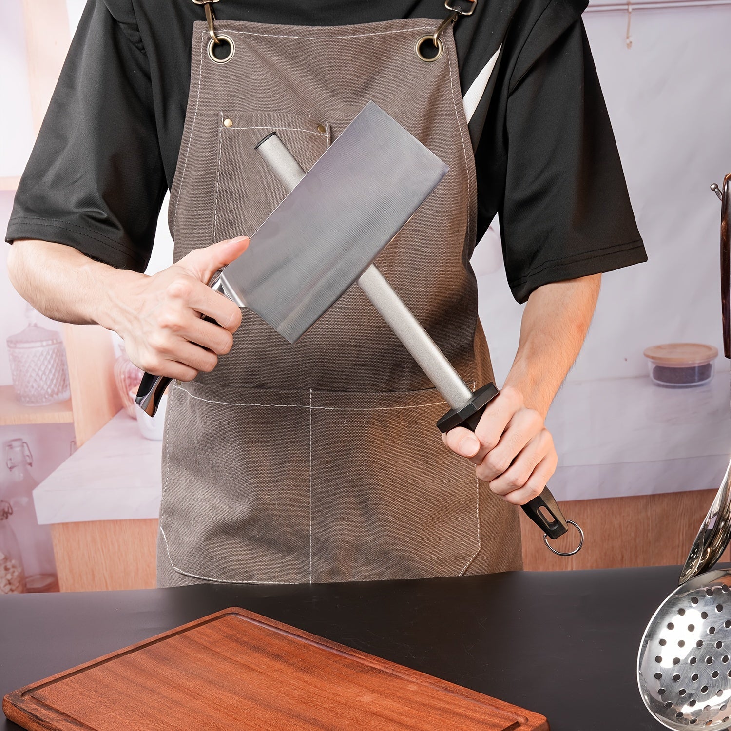 Handheld Stainless Steel Knife Sharpener for Kitchen Knives Medium Grit Manual Honing Stick