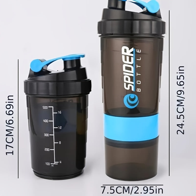 16oz Sports Water Bottle with Non-Slip Three-Layer Design and Leak-Proof Shake Mixer